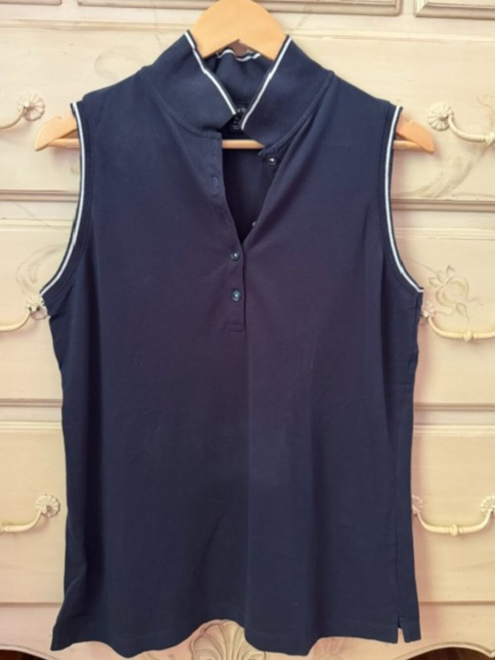 Lands' End Women's Navy Collared Tank Top- size medium (10-12)